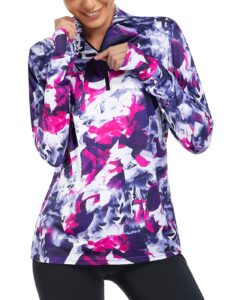 tanst sky spf shirts for women long sleeve, quarter zip pullover yoga jackets fashion ladies workout athletic tops running hiking activewear tie dye x-large