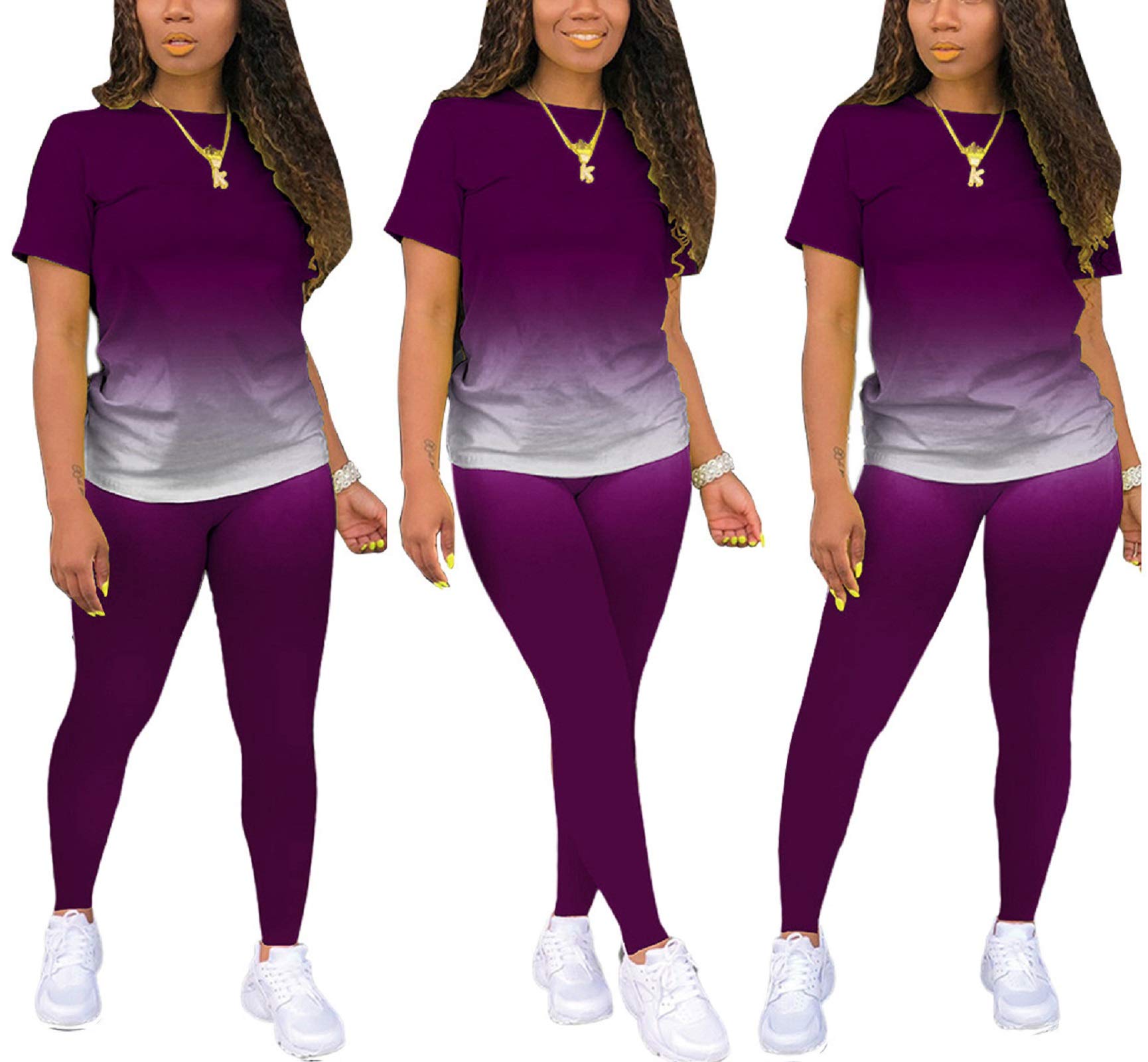 DvaeMalligo Women's Casual Outfits 2 Piece Sweatsuits and Sweatpants Workout Sets Plus Size(Purple,3XL)