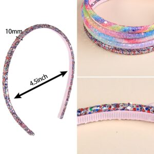 WANYU 10 Colors Thin Headbands for Girls Toddler Headband 10mm Thickness Glitter Kids Hairbands No Slip Girl Hair Accessories