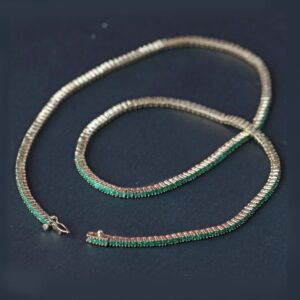 Jewel Square 1.8mm Emerald Tennis Choker Layered Chain Necklace In 925 Starling Silver Gold (Plated) 16"