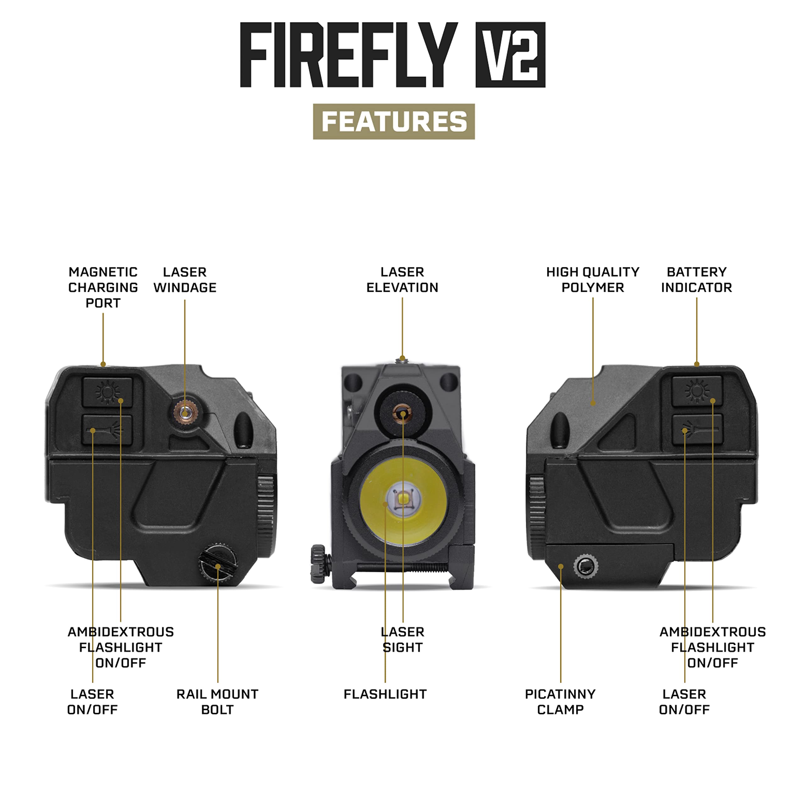 Firefly V2 Flashlight Laser Sight | Strobe Function | Combat Veteran Owned Company | Pistols | Rifles | 220 Lumens | Magnetic Charging | Laser Flashlight Combo for Handgun Pistol Hand Gun | Gun Light