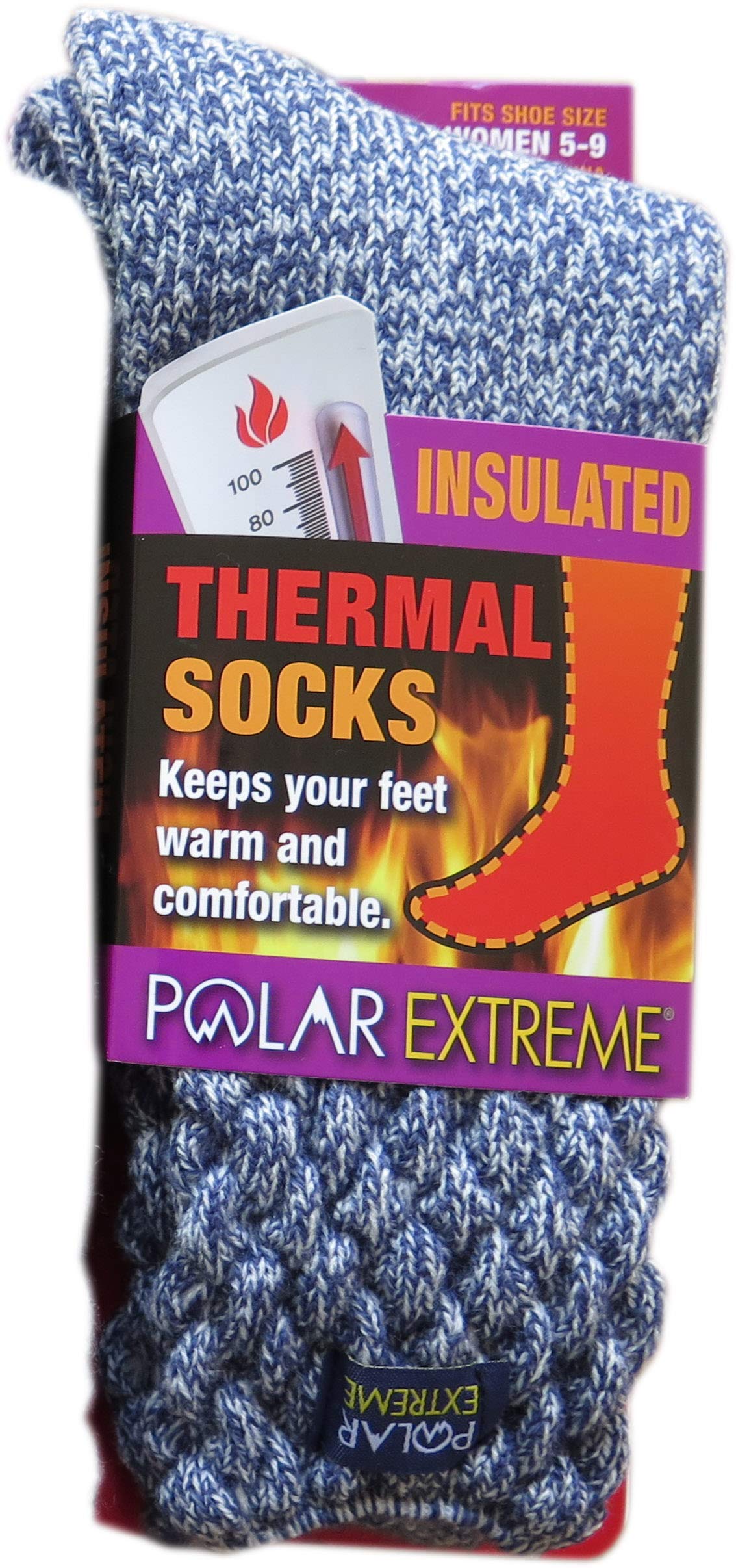 Polar Extreme Thermal Extra Heavy Acrylic Winter Marled Knit Top Socks Matching 2-Pack Random