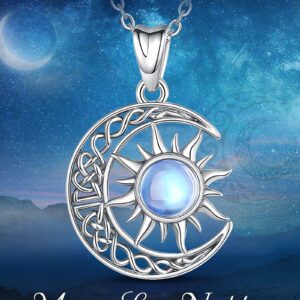 CELESTIA Moon Necklaces for Women Sterling Silver Sun and Moon Pendant Moonstone Jewelry Crescent Moon Gifts for Mother Daughter Sister Wife - 18 Inch Chain