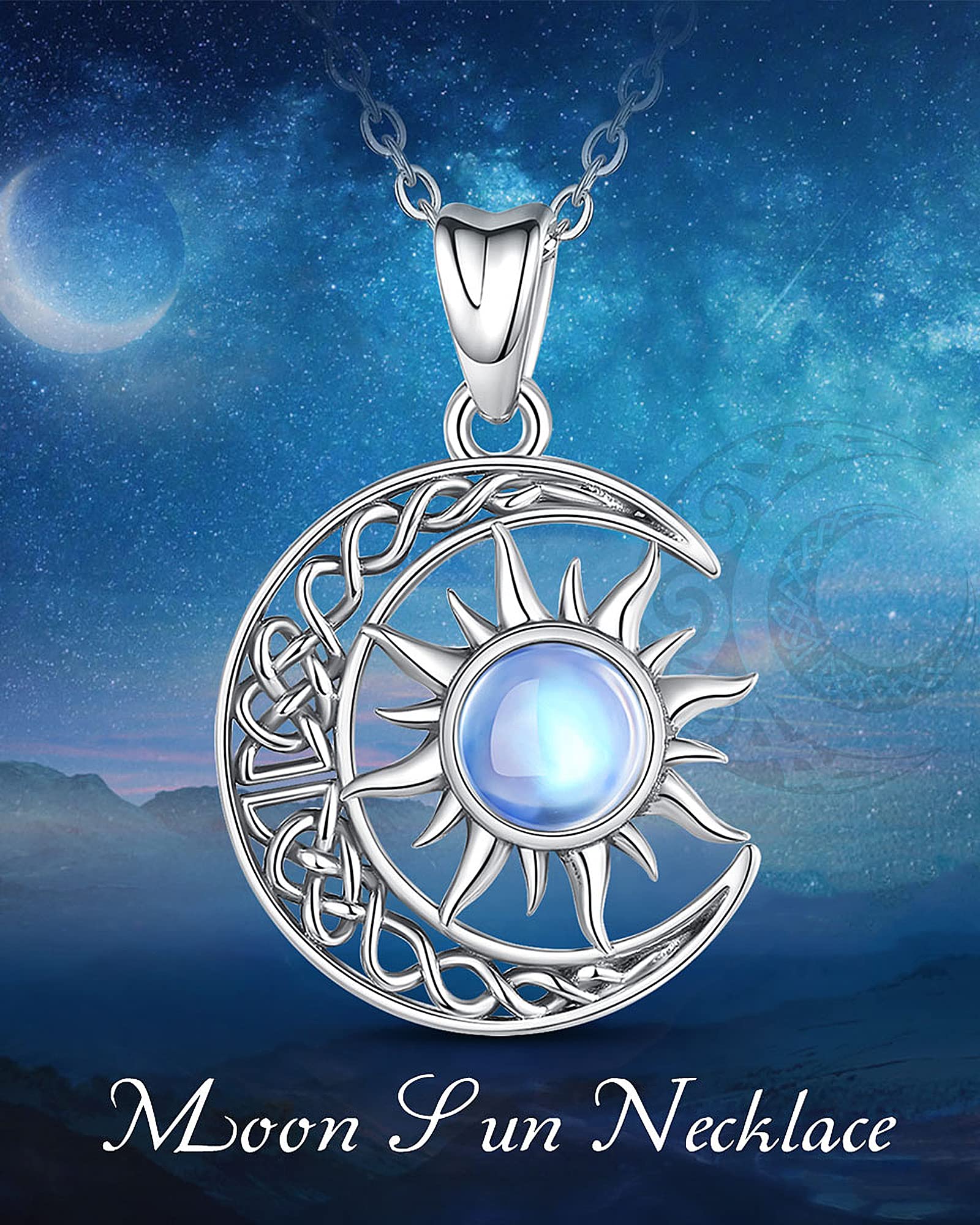 CELESTIA Moon Necklaces for Women Sterling Silver Sun and Moon Pendant Moonstone Jewelry Crescent Moon Gifts for Mother Daughter Sister Wife - 18 Inch Chain