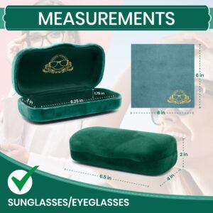 Modern Eyewear Sunglasses Case Hard Shell | Velvet Protective Hard Glasses Case for Men and Women with Cleaning Cloth | Large Green