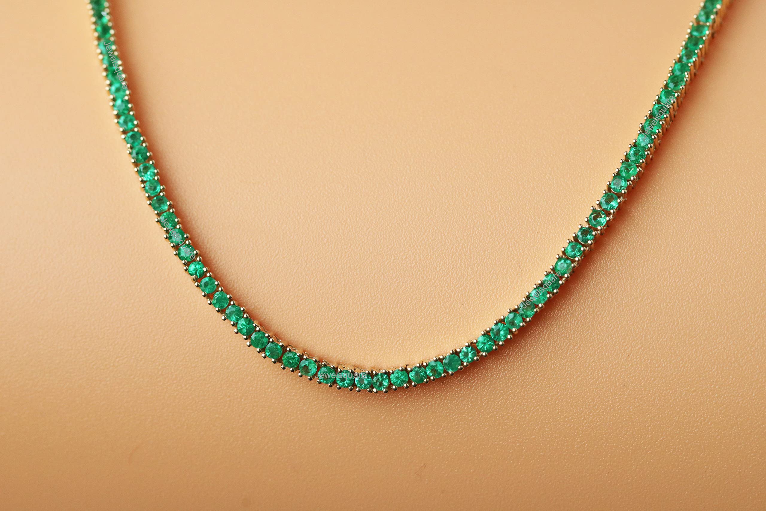 Jewel Square 1.8mm Emerald Tennis Choker Layered Chain Necklace In 925 Starling Silver Gold (Plated) 16"