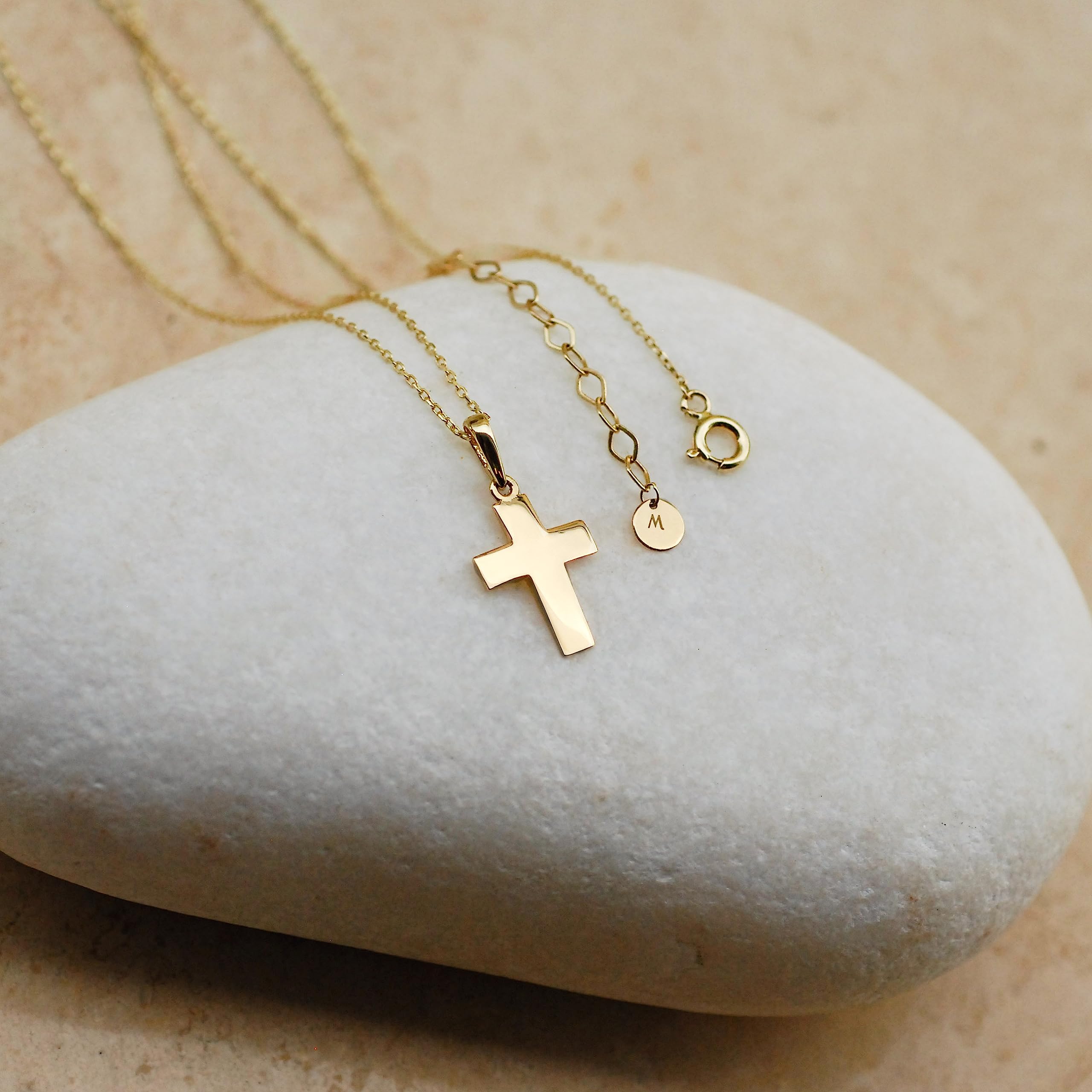 MIONZA 14K Solid Gold Cross Necklace for Women, Women’s Yellow Gold Cross Pendant Necklace | Christian Necklace, Crucifix Necklace, Gift for Her 18''