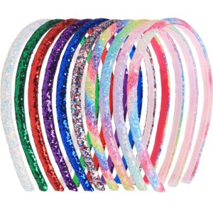 WANYU 10 Colors Thin Headbands for Girls Toddler Headband 10mm Thickness Glitter Kids Hairbands No Slip Girl Hair Accessories