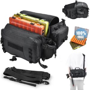 Goture Fishing Bag, Fishing Tackle Bag with Rod Holder, Water-Resistant Fishing Backpack Tackle Sling Bag, Fly Fishing Fanny Pack Storage, Fishing Tackle Box for Fishing Gear,Fishing Gifts for Men