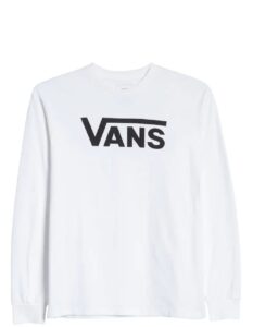 vans men's long sleeve tee, (left chest hit) white/black, size medium