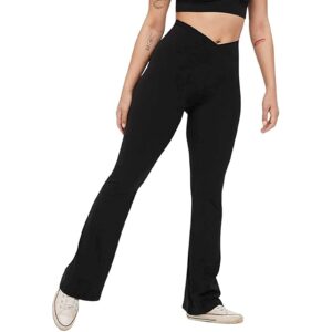 Lisapecia Flare Leggings for Women Buttery Soft Bell Bottom Bootcut Yoga Pants Crossover High Waisted Leggings Non See Through Full Length Tummy Control Athletic Workout Leggings(A-Black,Small)