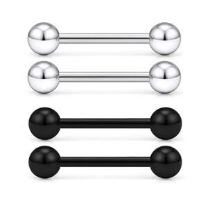 rostivo tongue rings for women and men stainless steel stud barbell tongue ring 14 gauge 5mm ball nipple bars piercing jewelry 4 pcs