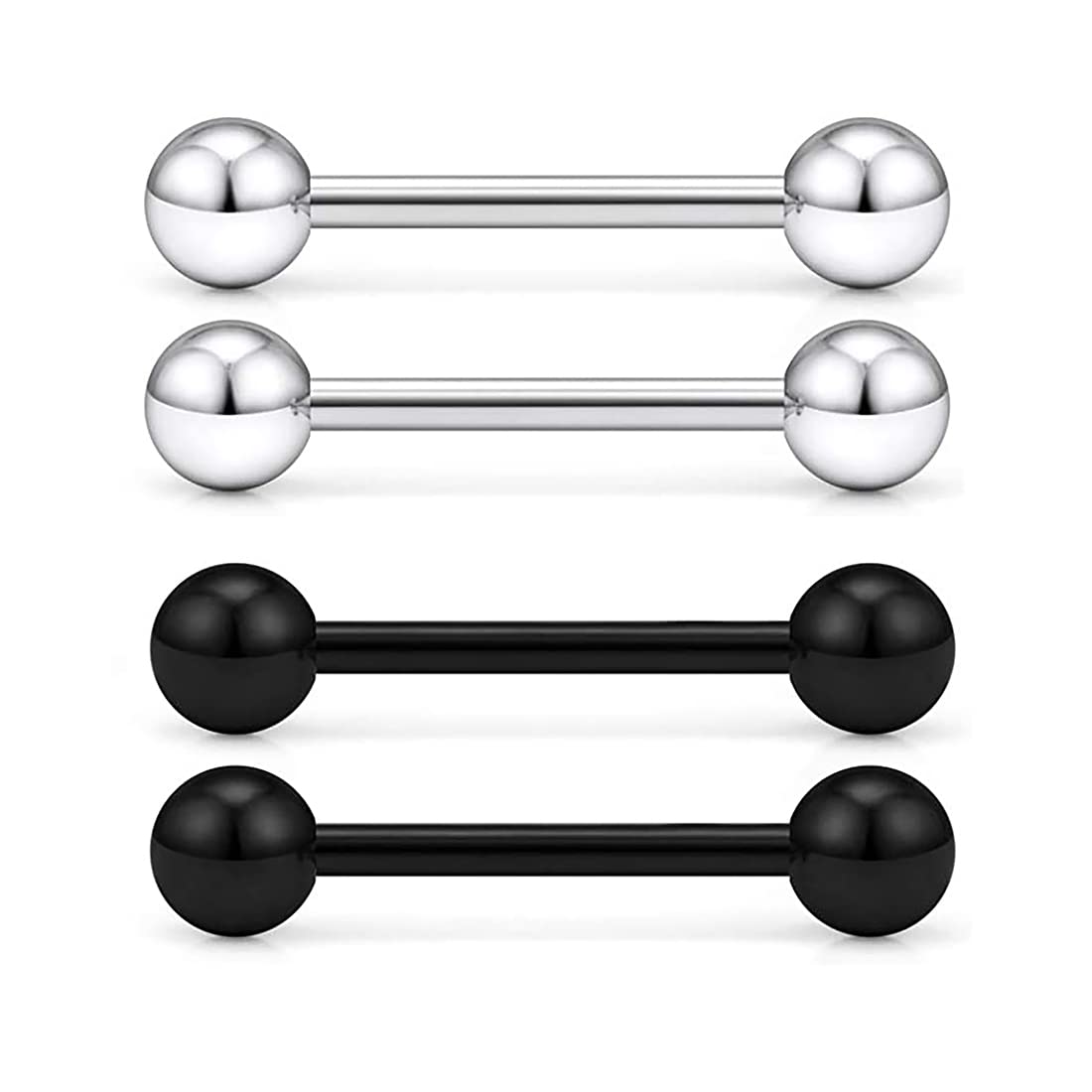 ROSTIVO Tongue Rings for Women and Men Stainless Steel Stud Barbell Tongue Ring 14 Gauge 5mm Ball Nipple Bars Piercing Jewelry 4 PCS