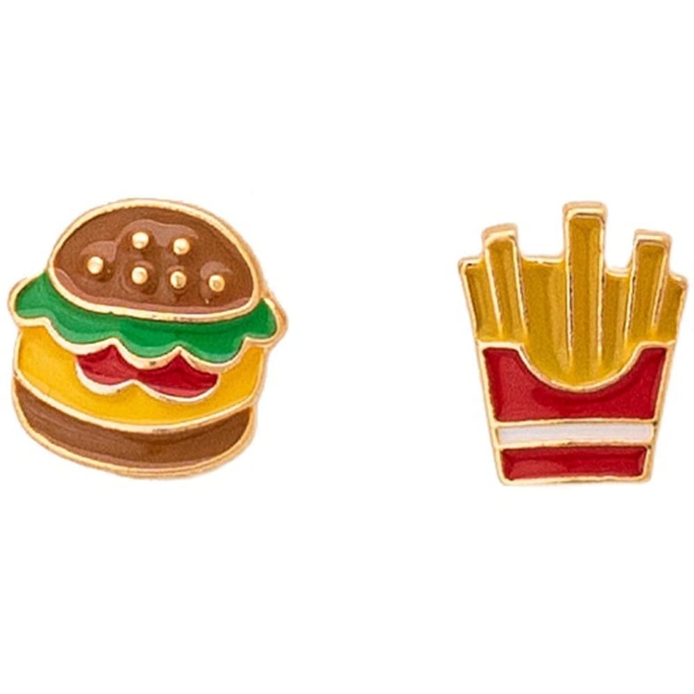 Cute Hamburgers French Fries Stud Earrings Sterling Silver Pins Cartoon Small Stud Earrings Statement Studs Lovely Ear Jewelry Gifts for Women Xmas