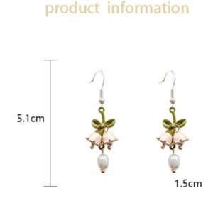 Cualque Lily Earrings 925 Sterling Silver Post Pearl Flower Drop Lily of the Valley Jewelry Pendant Petal Stud Dangle Statement Earring for Women Bride