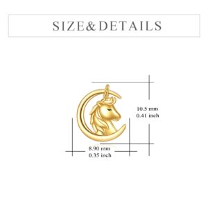 KECHO 14k Gold Unicorn Earrings Solid Gold Animal Moon Stud Earrings for Women Real Gold Jewelry Gifts for Her