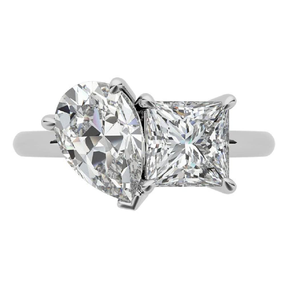 10K Solid White Gold Handmade Engagement Rings 5.0 CT Pear, Princess Cut Moissanite Diamond Solitaire Wedding/Bridal Ring Set for Women/Her Propose Rings (6)