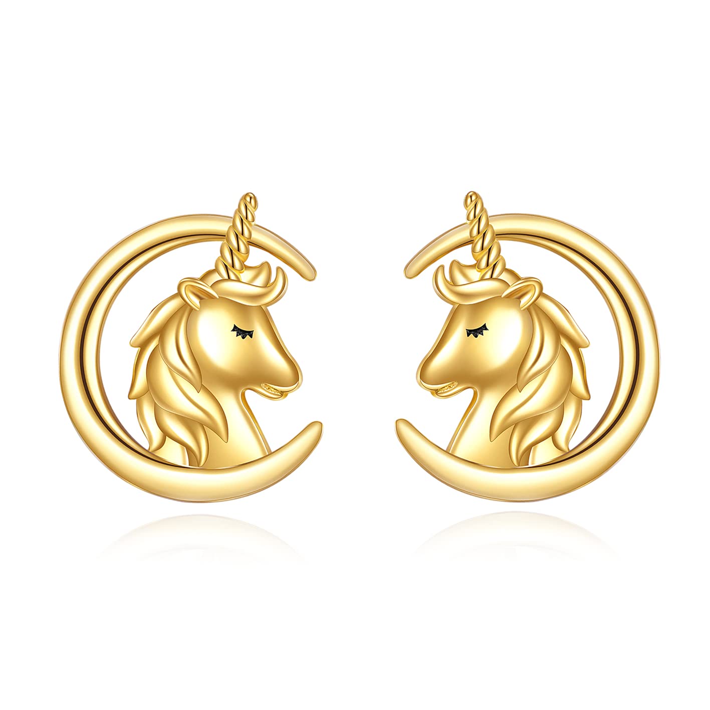 KECHO 14k Gold Unicorn Earrings Solid Gold Animal Moon Stud Earrings for Women Real Gold Jewelry Gifts for Her