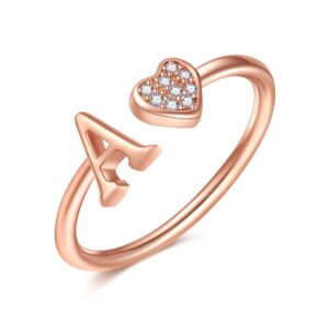 Initial Rings for Teen Girls, Rose Gold Rings for Girls Letter A Initial Rings for Girls Heart Rings for Teen Girls Kids Rings for Girls Adjustable Rings for Girls Stackable Rings for Teen Girls Gifts