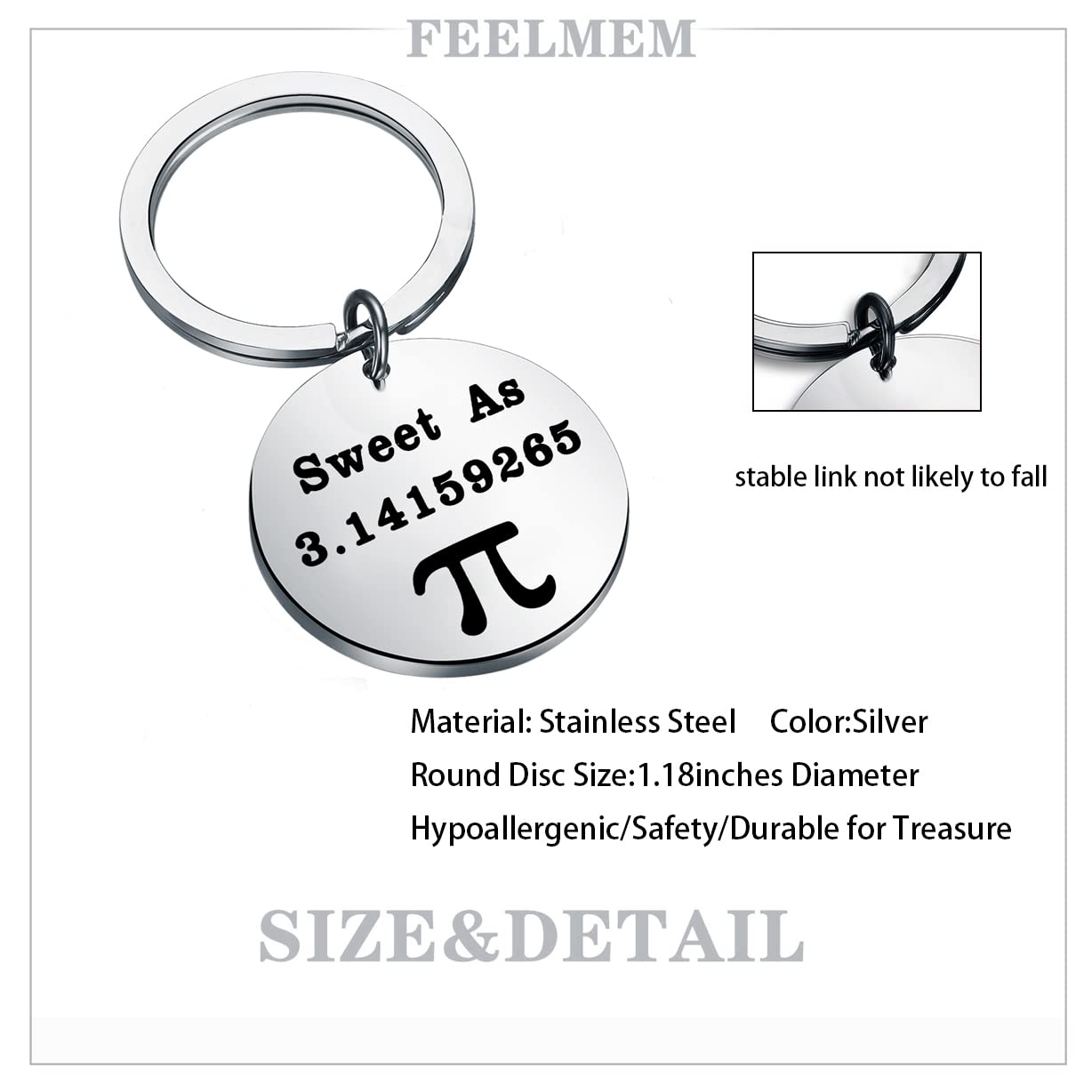 FEELMEM Mathematical Pi Symbol Jewelry Sweet As 3.1415 Keychain Pi Day Math Lover Gift Back to School Gift Math Teacher Gift (Sweet As-ky)