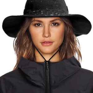 Womens Winter Waterproof Bucket Hat Warm Fleece Lined Rain Hat UPF50+ Mens Outdoor Adventure Research Hiking Safari Cap Black