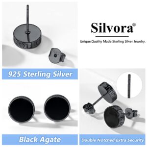 Silvora 925 Sterling Silver Men's Earrings Stud Viking Rune Stud Black Onyx Earrings For Men Women