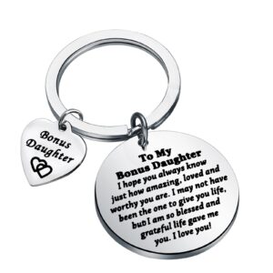 PLITI Bonus Daughter Gift Form Mom Dad Stepdaughter Gift Unbiological Daughter Gift To My Bonus Daughter Keychain (Bonus Daughter blessed)