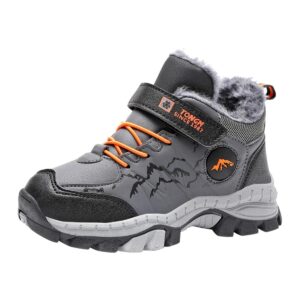 Kids Boys Hiking Boots Outdoor Trekking Climbing Shoes Trainers Sneaker Anti-Skid Claw Snow Boots with Steel Buckle Sole