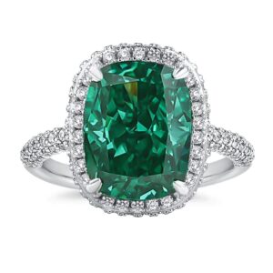 effinny 8.0ct gorgeous emerald dark green gemstone engagement ring,925 sterling silver paraiba tourmaline big cushion cut halo promise ring