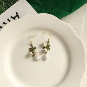 Cualque Lily Earrings 925 Sterling Silver Post Pearl Flower Drop Lily of the Valley Jewelry Pendant Petal Stud Dangle Statement Earring for Women Bride