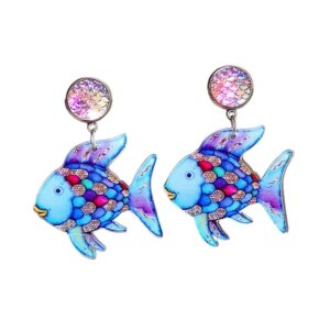 Acrylic Rainbow Fish Earrings Whale Mermaid Drop Dangle Earrings Cute Ocean Animal Earrings for Women-Mermaid