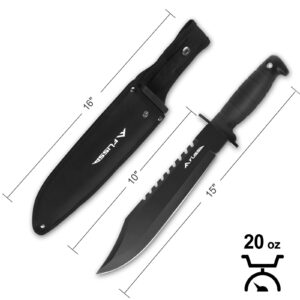 FLISSA 15-inch Fixed Blade Tactical Bowie Knife with Sharpener & Fire Starter and 2-piece Bowie Knife with Sheath