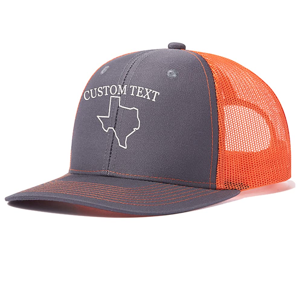 Texas Hat Custom Text/Logo Design Your Own Hat Embroidered Outdoor Trucker Hat Grey/Orange