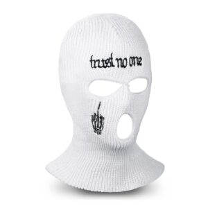 winter ski mask for men 3 hole balaclava face mask full face mask knitted ski mask beanie full face cover for men women sport (white)