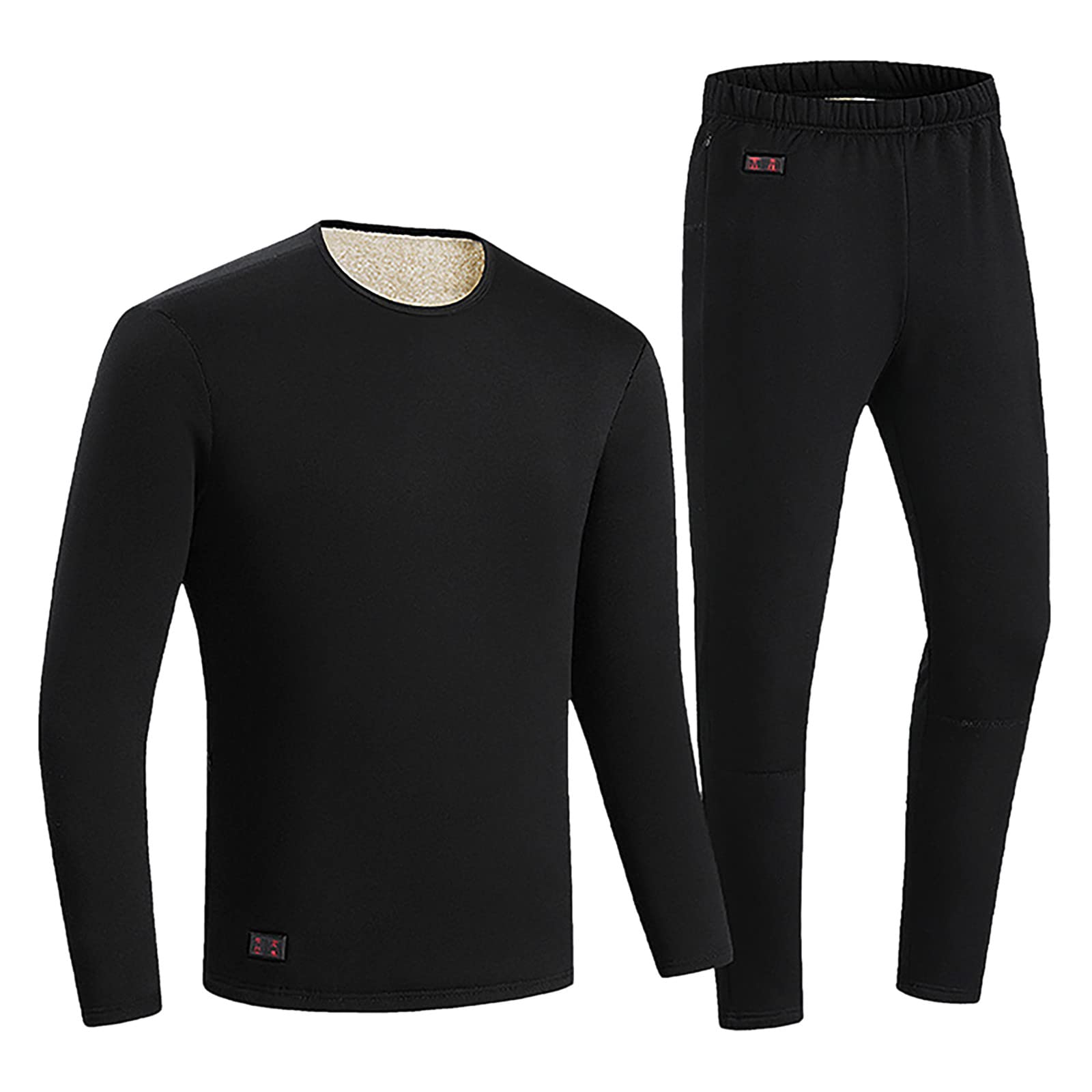 2 Piece Fleece Liend Heated Baselayer Set for Men Winter Warm Heated Underwear Sets Mens Heated Top and Pants No Battery Pack(Black,XX-Large)