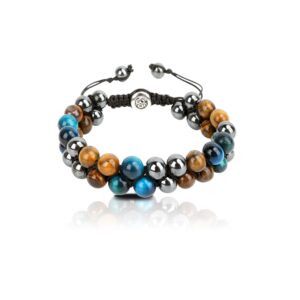 POESPCOS Triple Protective Eye Bracelet, Paired With Obsidian and Hematite Chakra Beads, Bring Good Luck, Prosperity, Wealth and Happiness for Men and Women