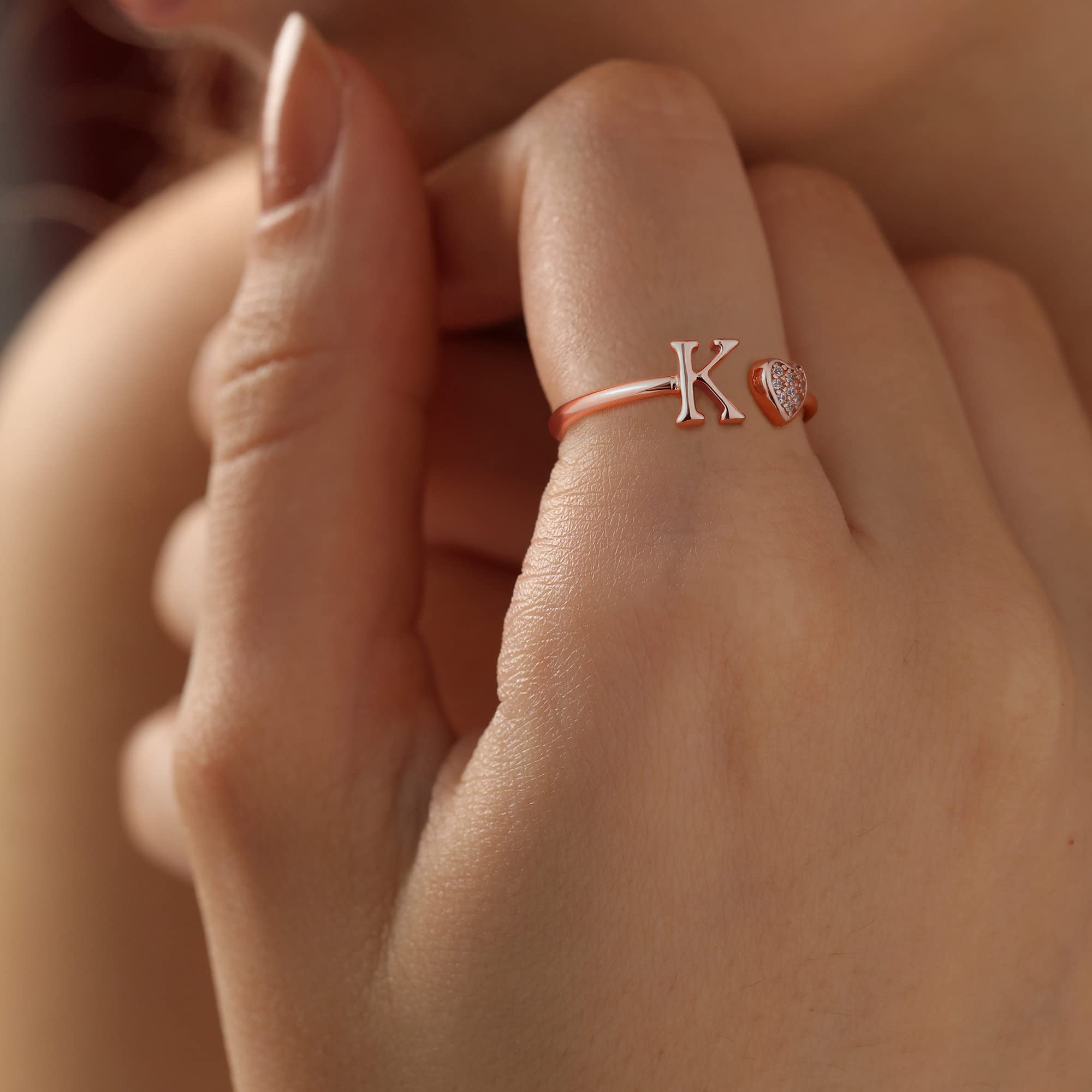 Initial Rings for Teen Girls, Rose Gold Rings for Girls Letter A Initial Rings for Girls Heart Rings for Teen Girls Kids Rings for Girls Adjustable Rings for Girls Stackable Rings for Teen Girls Gifts