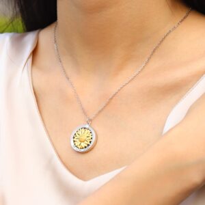 You are My Sunshine Necklace Sunflower Jewelry for Women - 925 Sterling Silver Locket with Engraved Hidden Message Pendant Mother's Day Gifts for Couples Mother Daughter (Gold Photo Locket)