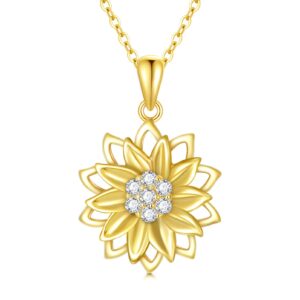 solid 14k sunflower pendant necklace, real gold flower necklace for women you are may sunshine necklace fine jewelry gifts for wife, mom,16''-18'' (style 4)