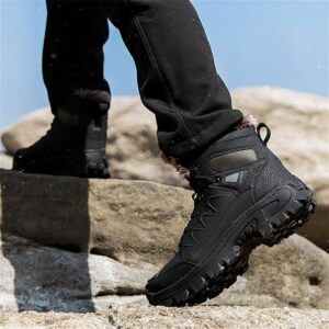 GEXECEUSS Hiking Boots for Mens Breathable Fur Lined Ankle Boots Winter Anti-Slip Snow Boots for Outdoor Backpacking Trekking Walking Trails