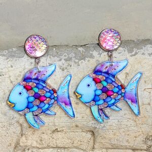 Acrylic Rainbow Fish Earrings Whale Mermaid Drop Dangle Earrings Cute Ocean Animal Earrings for Women-Mermaid