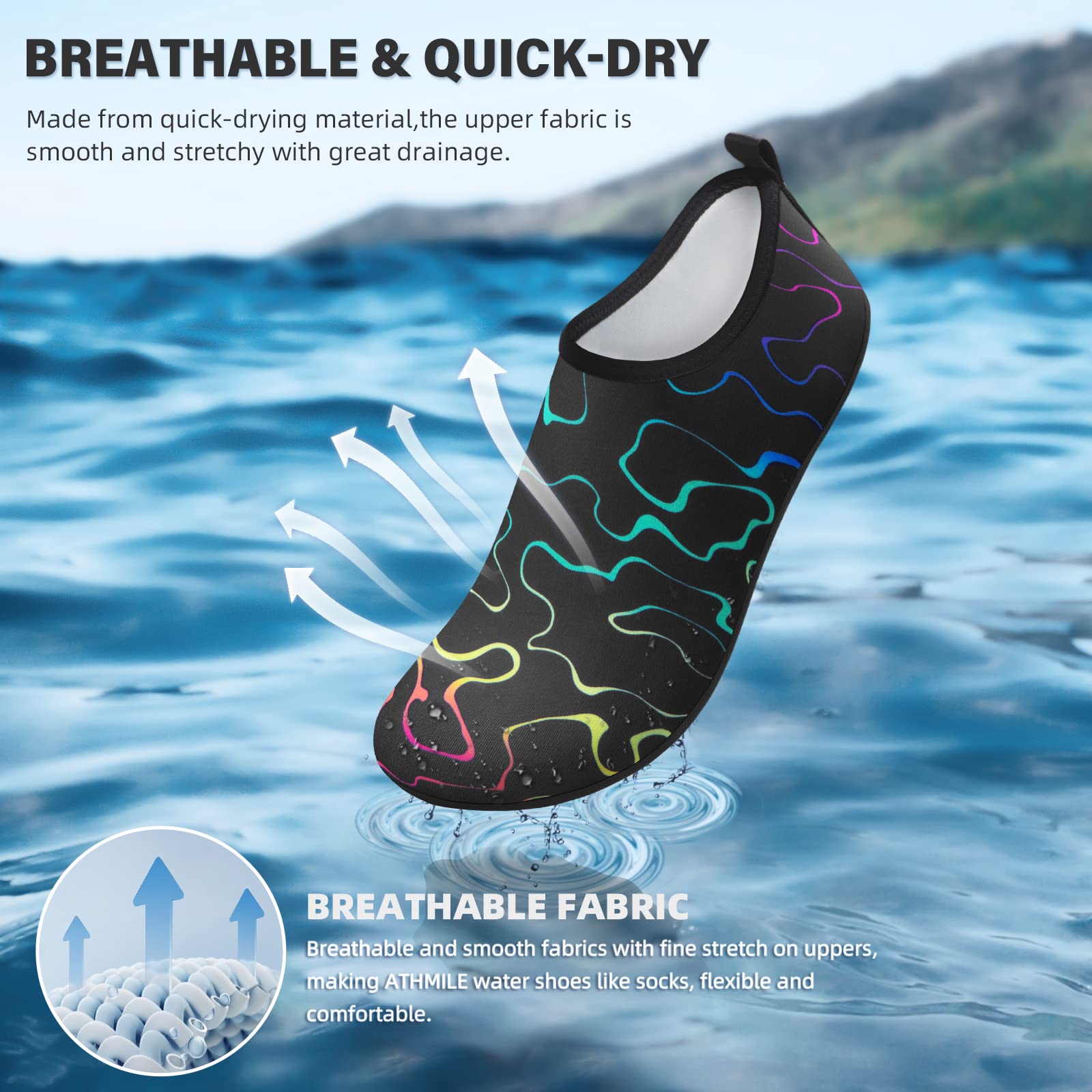 Water Socks for Women Men Adult Aqua Swim Shoes Beach River Pool Barefoot Yoga Exercise Wear Sport Accessories Quick-Dry Must Haves Size 10-11Women/9-10Men(N-Laser Stripe)