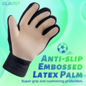 Clbort Soccer Goalie Gloves Youth Kids, Goalkeeper Gloves with Super Grip Palms, Anti-slip Soccer Gloves, Double Wrist Protection (Green, 5)