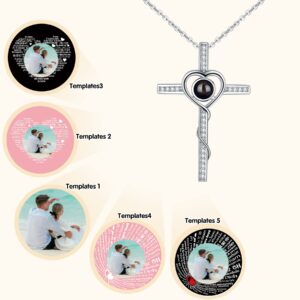 SUPHELPU Custom Necklaces with Picture inside, Personalized Necklace for Women, Picture Necklace Personalized Photo, Projection I Love You Necklace 100 Languages, Anniversary Memorial Gift for Her/Women/Couple