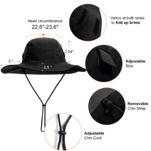 Womens Winter Waterproof Bucket Hat Warm Fleece Lined Rain Hat UPF50+ Mens Outdoor Adventure Research Hiking Safari Cap Black