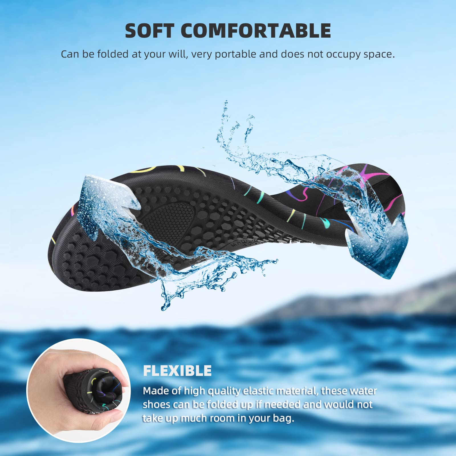 Water Socks for Women Men Adult Aqua Swim Shoes Beach River Pool Barefoot Yoga Exercise Wear Sport Accessories Quick-Dry Must Haves Size 10-11Women/9-10Men(N-Laser Stripe)