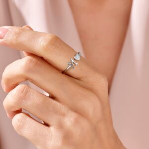 Initial Rings for Women Teen Girls, Sterling Silver Rings for Women Letter A Initial Ring Silver Heart Rings for Girls Kids Rings for Girls Adjustable Rings for Women Stackable Rings for Girls Gifts