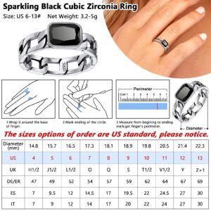 Womens Cuban Link Chain Wedding Band Black Cubic Zirconia Engagement Ring Couple Jewelry Gift for Girlfriend Size 7