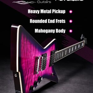 WestCreek Revenge Solid Body Electric Guitar, Heavy Metal Guitar, Right Handed, Alnico Humbucker Pickups, Rounded End Jumbo Frets, Bone nut, Rosewood Fretboard, Mahogany Body Purple