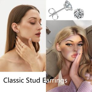 KENMITDY Stud Earrings Set for Women Stainless Steel Earrings Set Hypoallergenic Cubic Zirconia 18K White Gold Plated Round Clear Studs Men 5/6 Pairs